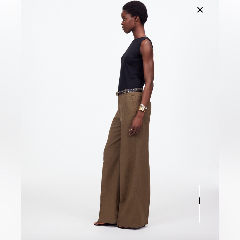 Madewell The Zoe Relaxed Wide Linen Pant - Olive Brown - Picture 3 of 7
